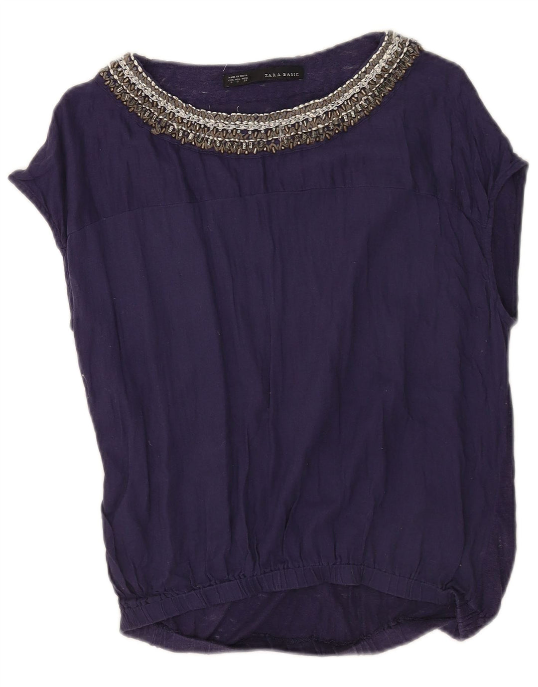 Zara Dame Ærmeløs Oversized Bluse Top UK 10 Small Navy Blue Linen