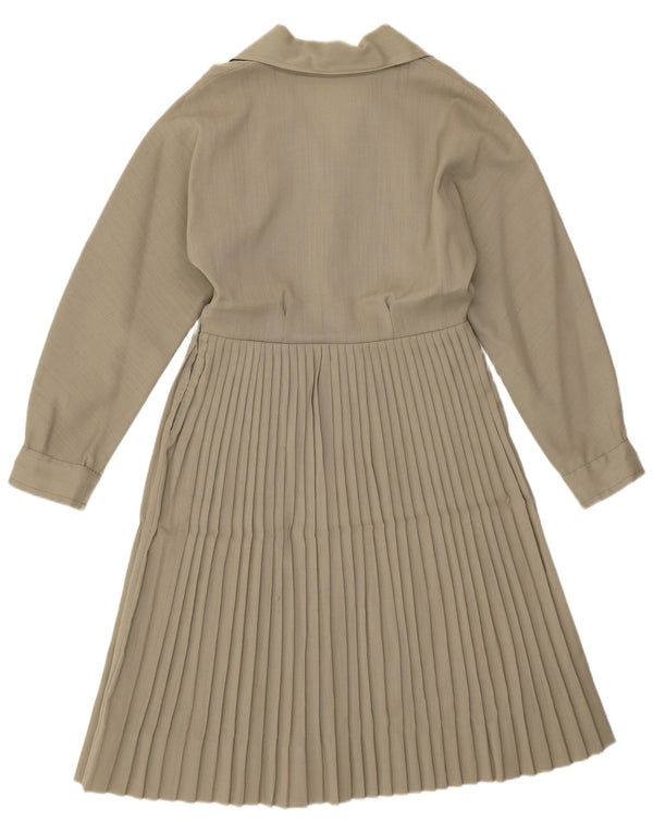 Vintage Dame Langærmet A-Line Kjole UK 12 Medium Khaki