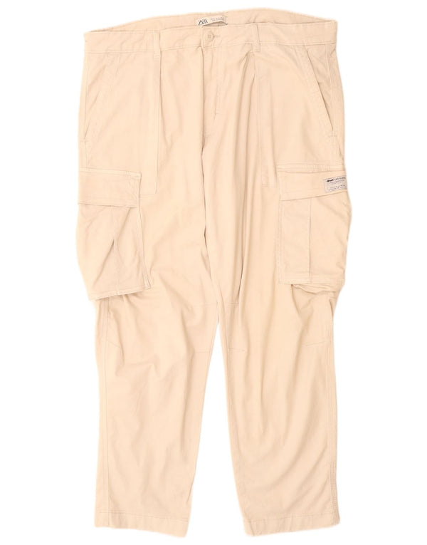 Zara Herre Tapered Cargo Bukser EU 46 XL W38 L30 Off White Bomuld