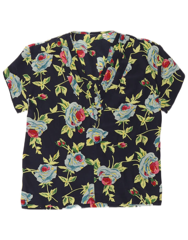Vintage damebluse Top IT 42/44 Medium Navy Blue Floral