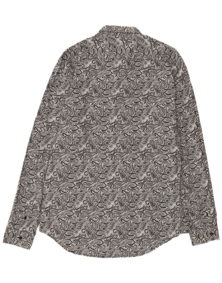 Zara Herre Slim Fit Skjorte Stor Grå Paisley Bomuld
