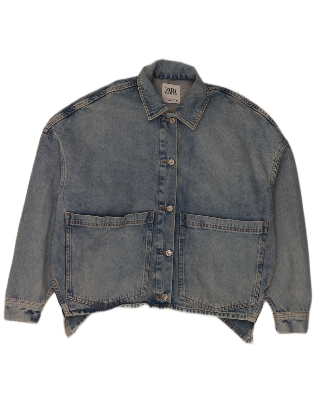 Zara Dame Oversized denimjakke UK 6 XS Blå Bomuld