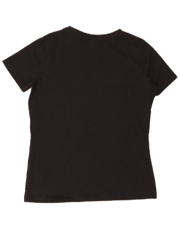 Guess Grafisk T-Shirt Top til kvinder UK 12 Medium Sort Bomuld