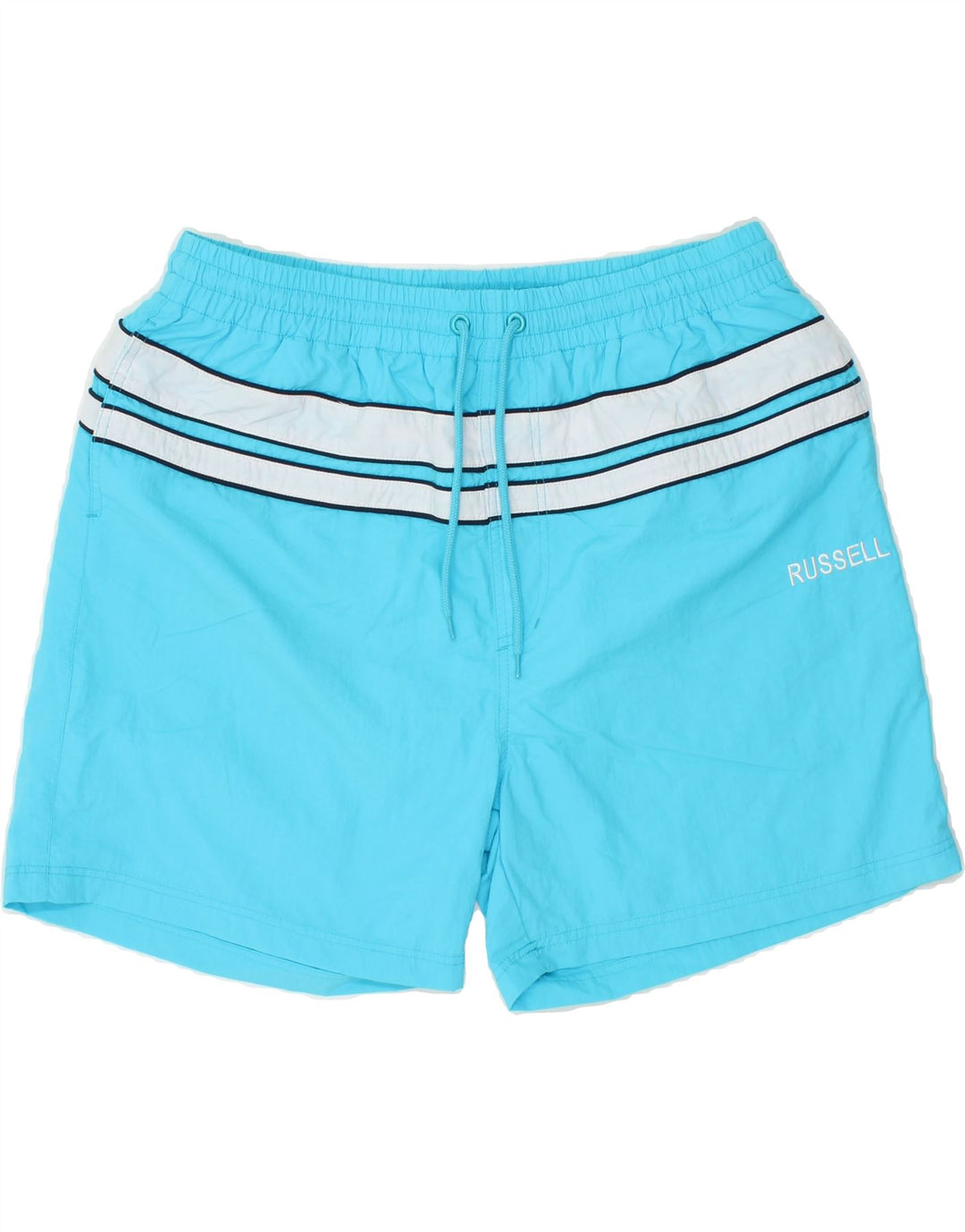 RUSSELL ATHLETIC Mens Sport Shorts 2XL Turquoise Striped Vintage Russell Athletic and Second-Hand Russell Athletic from Messina Hembry 