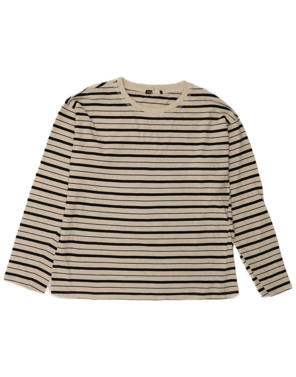 ZARA Dame Top Langærmet UK 12 Medium Hvid Stribet Nautical