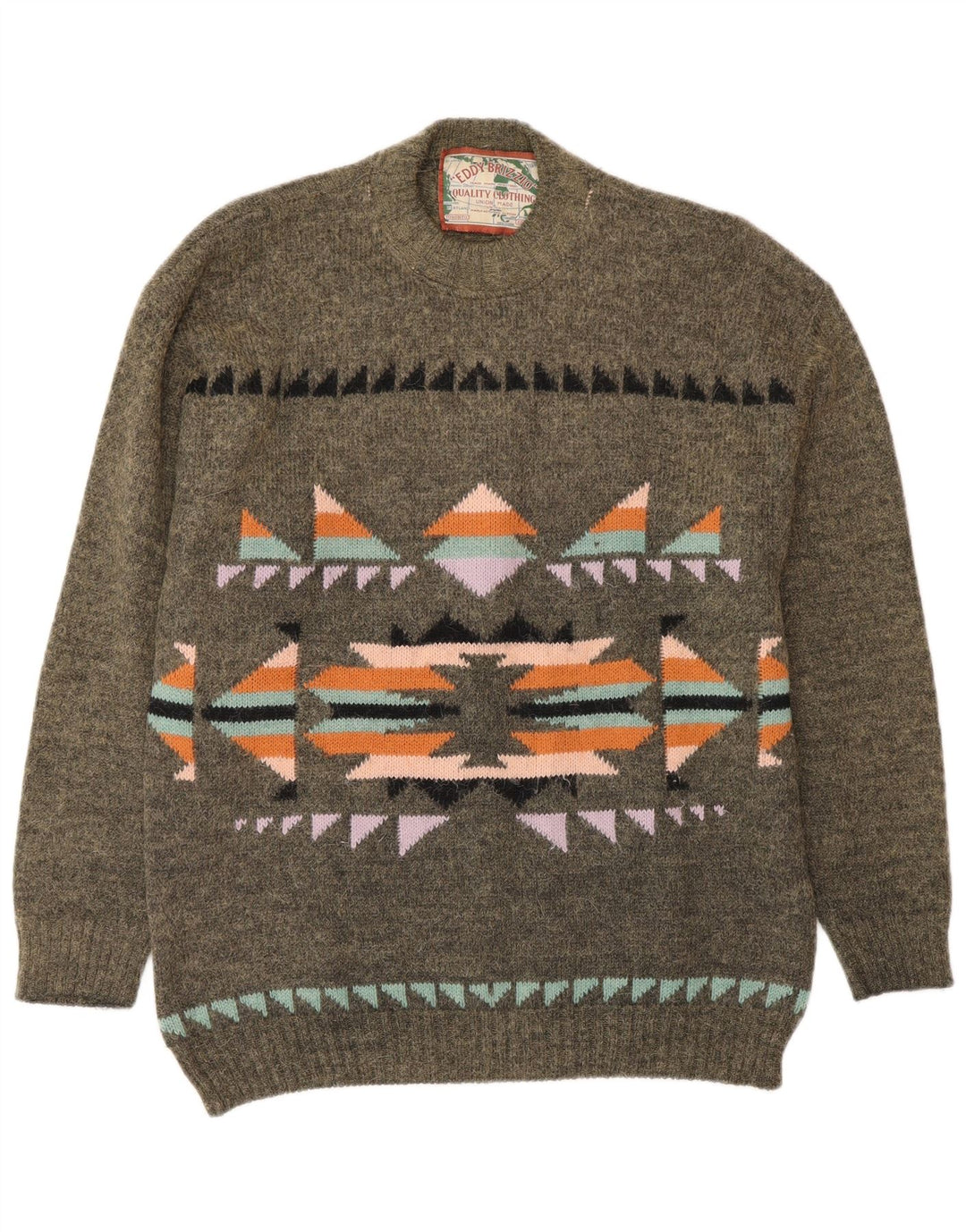 Vintage sweater med rund hals til mænd Medium Khaki Fair Isle
