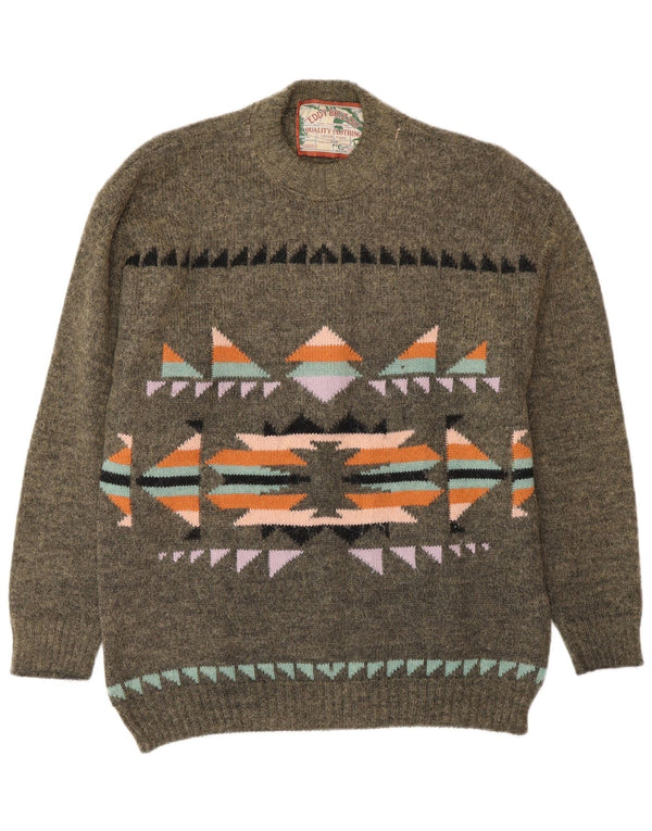 Vintage sweater med rund hals til mænd Medium Khaki Fair Isle