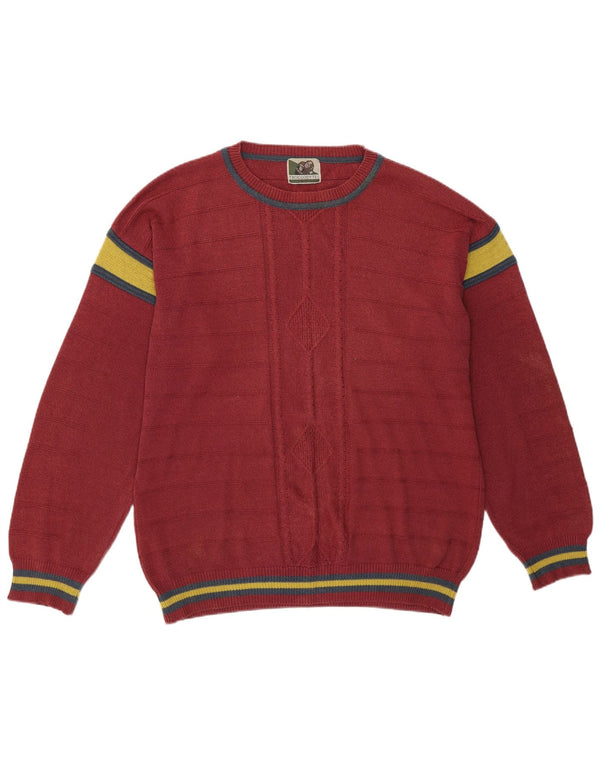 Vintage herre sweater med rund hals, stor pink farveblok