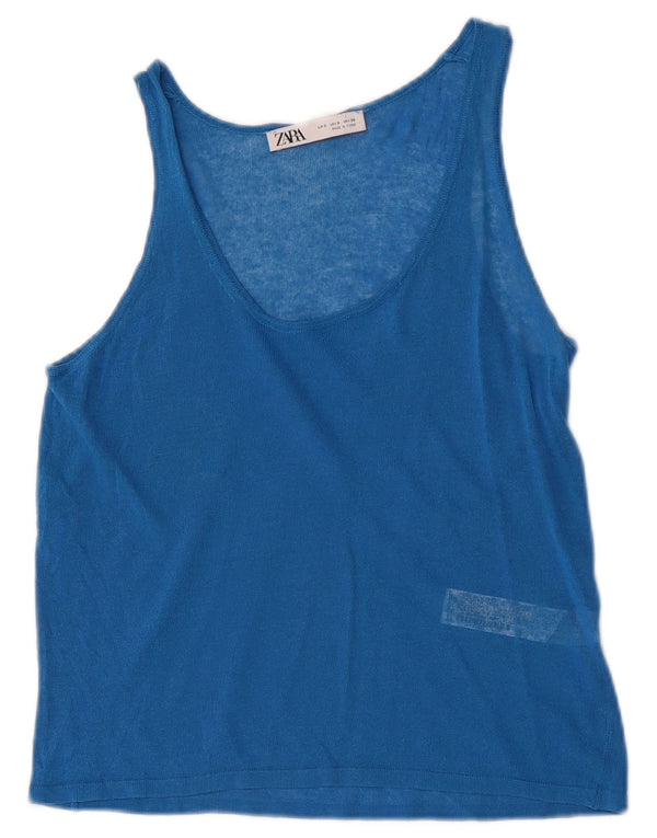 Zara Womens Crop Vest Top UK 8 Small Blue Acryl