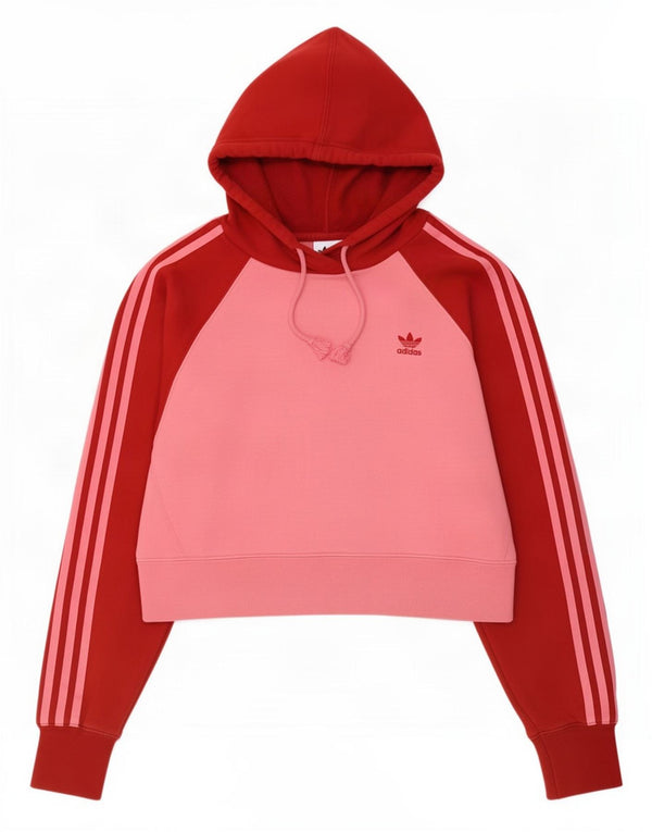 Adidas Womens Crop Oversized Hoodie Jumper UK 6 XS Pink Colourblock Bomuld