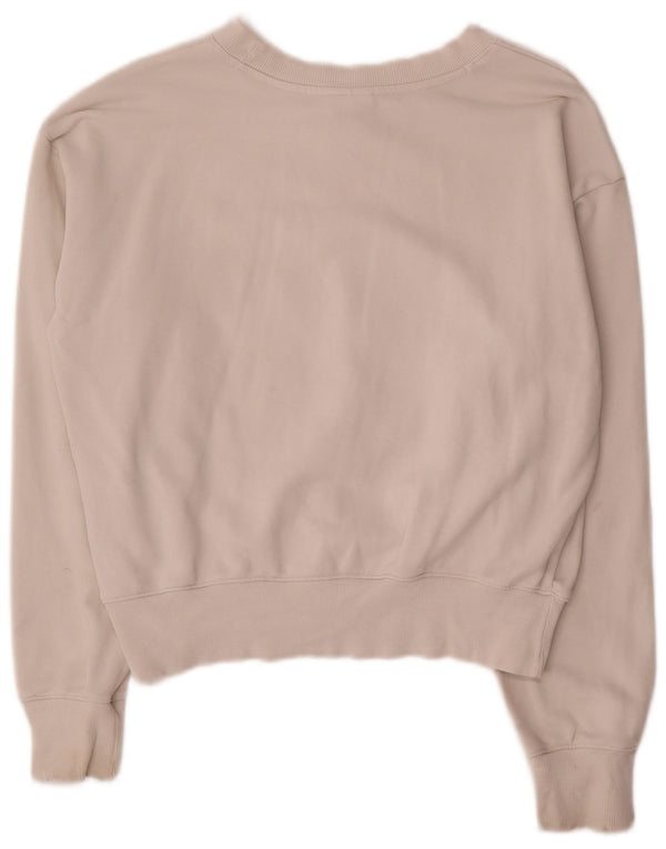 Champion Dame Grafisk Sweatshirt Jumper UK 14 Medium Hvid Bomuld