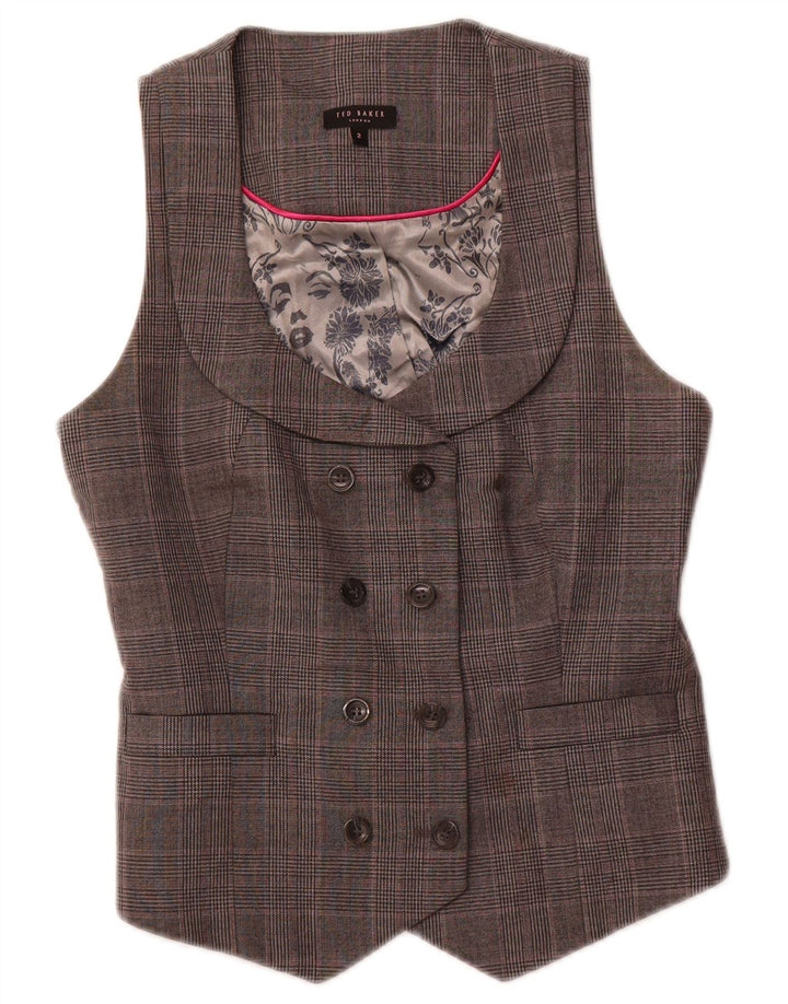 TED BAKER Dobbeltradet vest for kvinder str. 2 Lille grå ternet uld