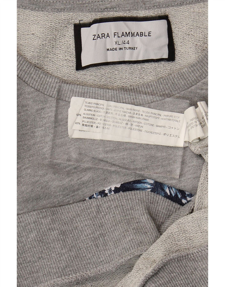 ZARA Womens Graphic Sweatshirt Jumper UK 18 XL Grey Cotton Vintage Zara and Second-Hand Zara from Messina Hembry 
