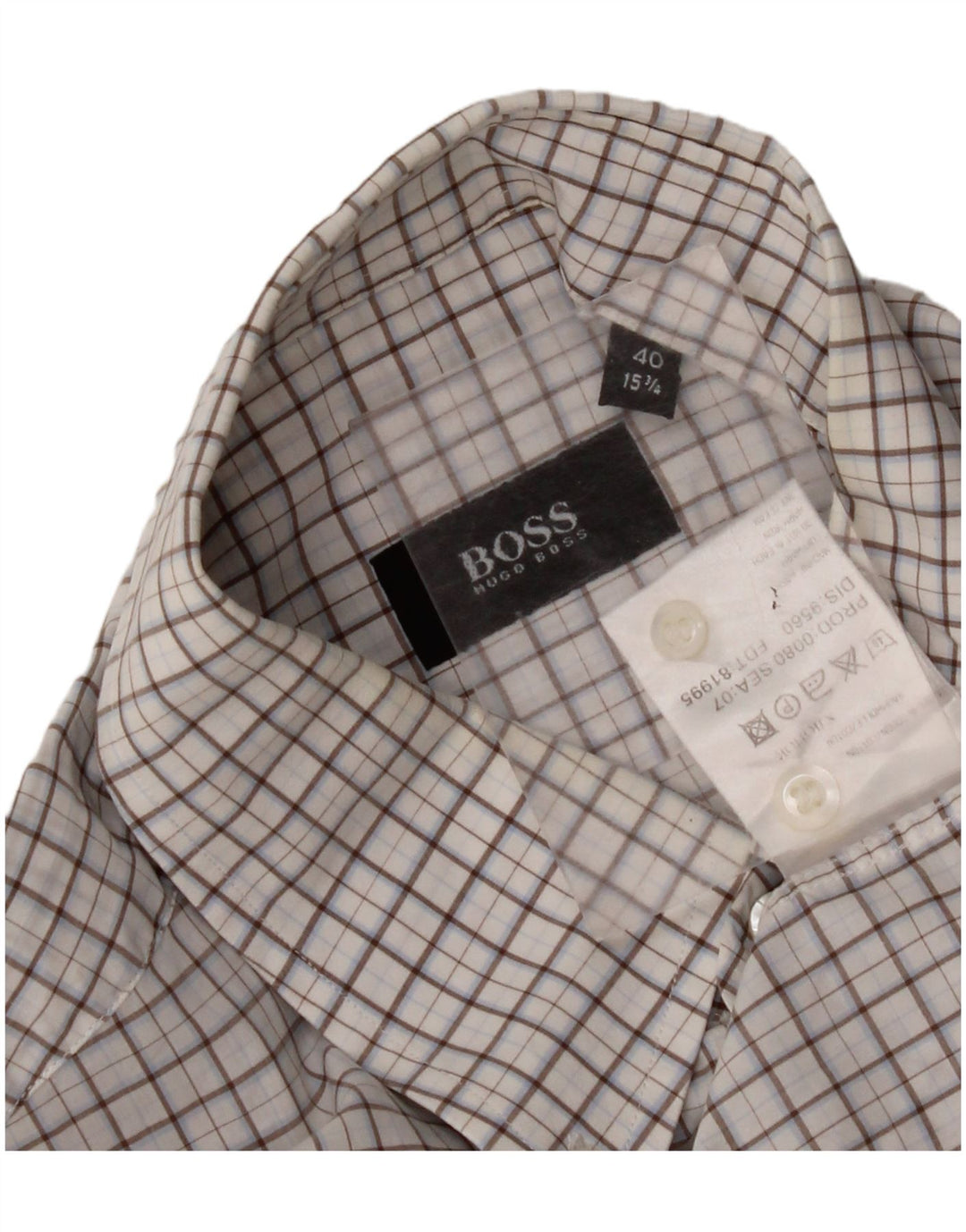 HUGO BOSS Kortærmet Herreskjorte Størrelse 40 15 3/4 Medium Hvid Ternet Bomuld