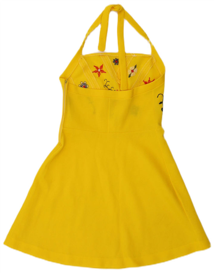 Vintage Dame Halter Dress IT 42 Medium Yellow Floral