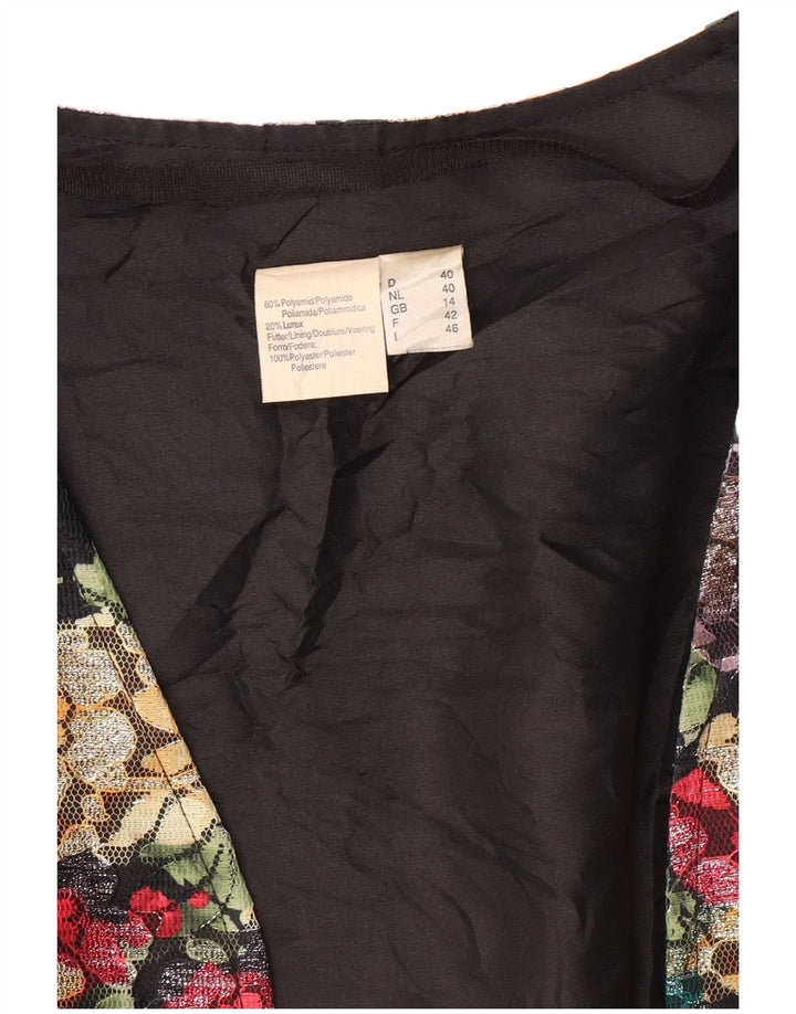 VINTAGE 3/4-ærmet Bolero-jakke til kvinder UK 14 Medium Multicolored Floral