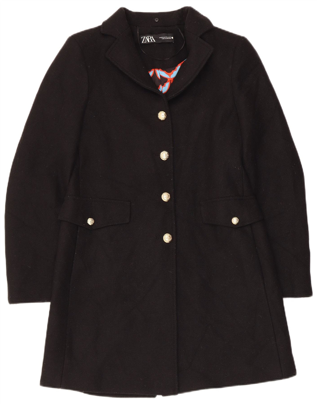 Zara Dame Overfrakke UK 6 XS Sort Uld