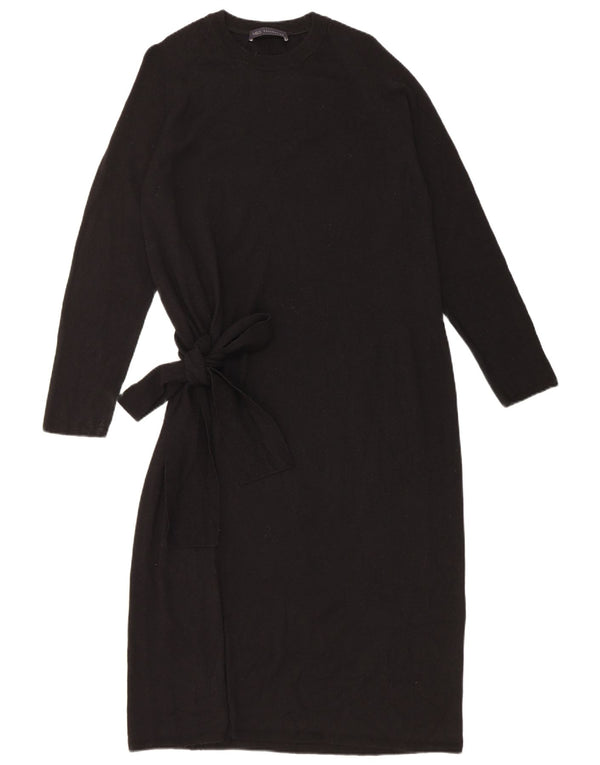 Marks & Spencer Womens Jumper Dress UK 12 Medium  Black Merino Wool