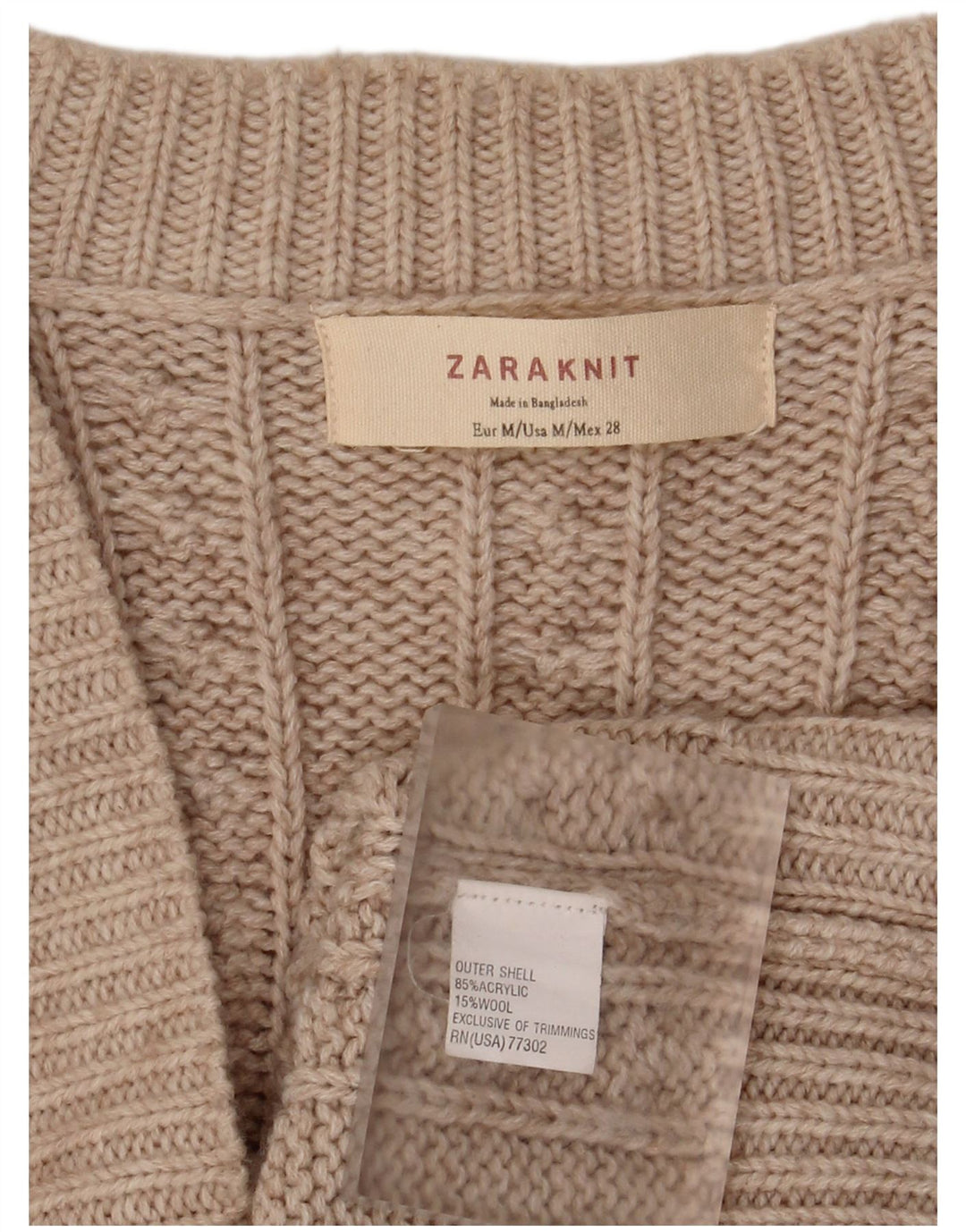 Zara Dame Cardigan Sweater UK 14 Medium Beige Akryl