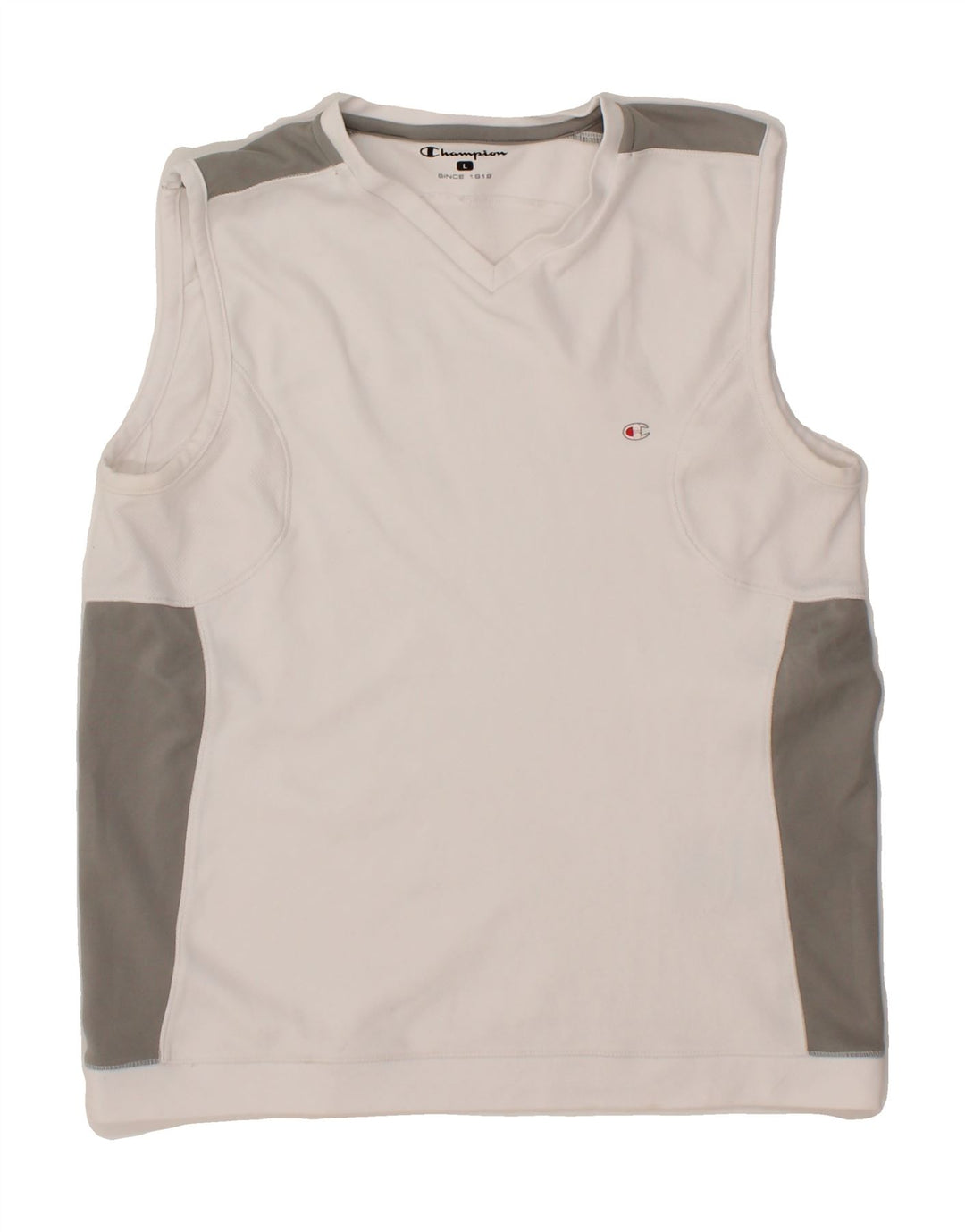 CHAMPION Womens Vest Top UK 16 Large White Colourblock Polyester Vintage Champion and Second-Hand Champion from Messina Hembry 