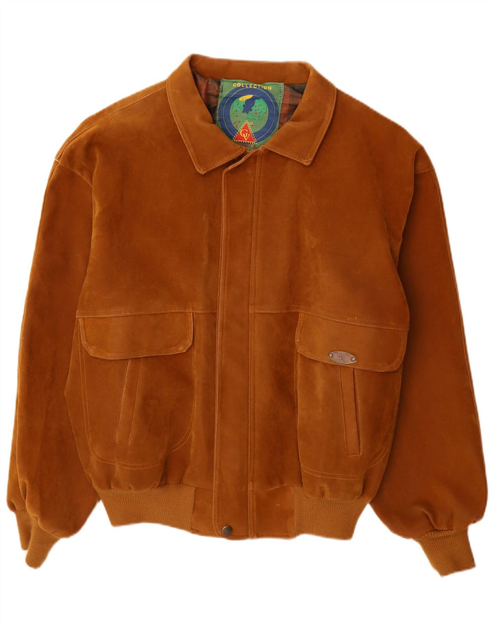 Gruppo V Herre Ruskind Bomber Jacket UK 44 2XL Brun