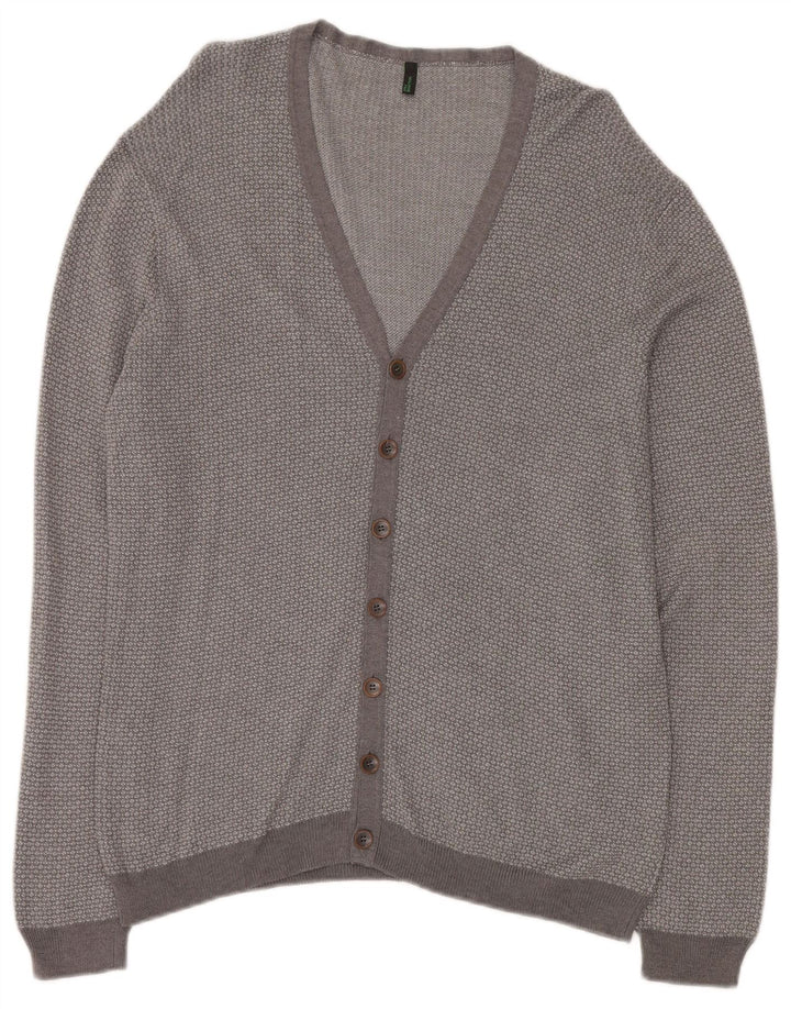 BENETTON Dame Cardigan Sweater UK 18 XL Grå Flecked Viscose