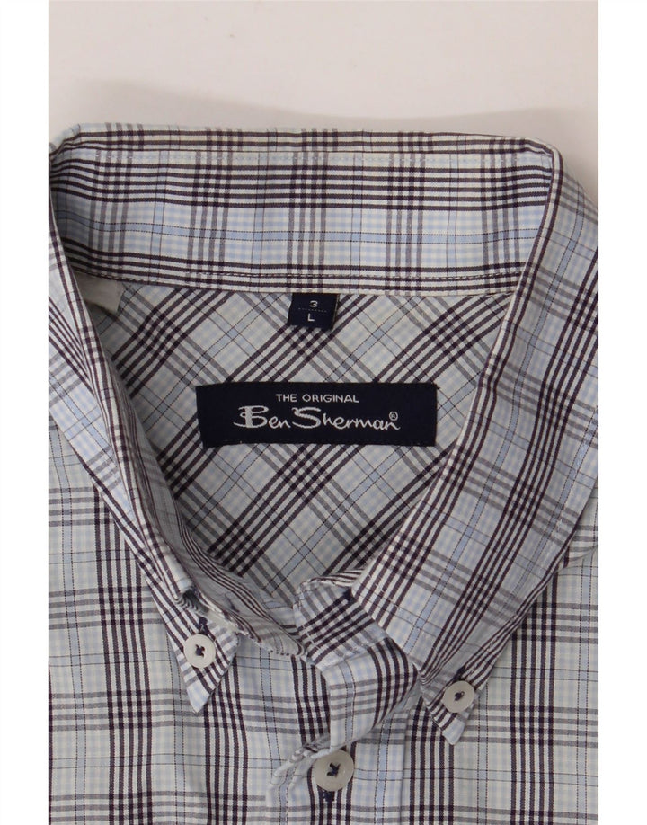 BEN SHERMAN Kortærmet herreskjorte Stor blå ternet