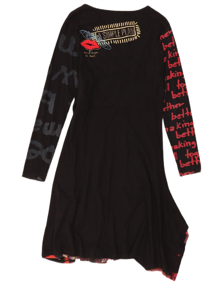 Desigual Kvinders Grafisk Asymmetrisk Kjole UK 18 XL Sort Patchwork
