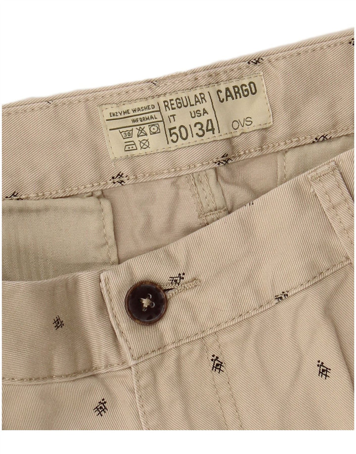 OVS Mens Abstract Pattern Cargo Shorts IT 50 Large W34 Beige Cotton