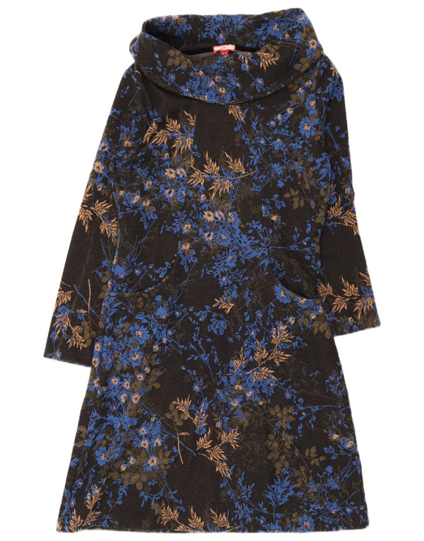 Joe Browns Dame Langærmet Jumper Kjole UK 12 Medium Sort Blomster Bomuld