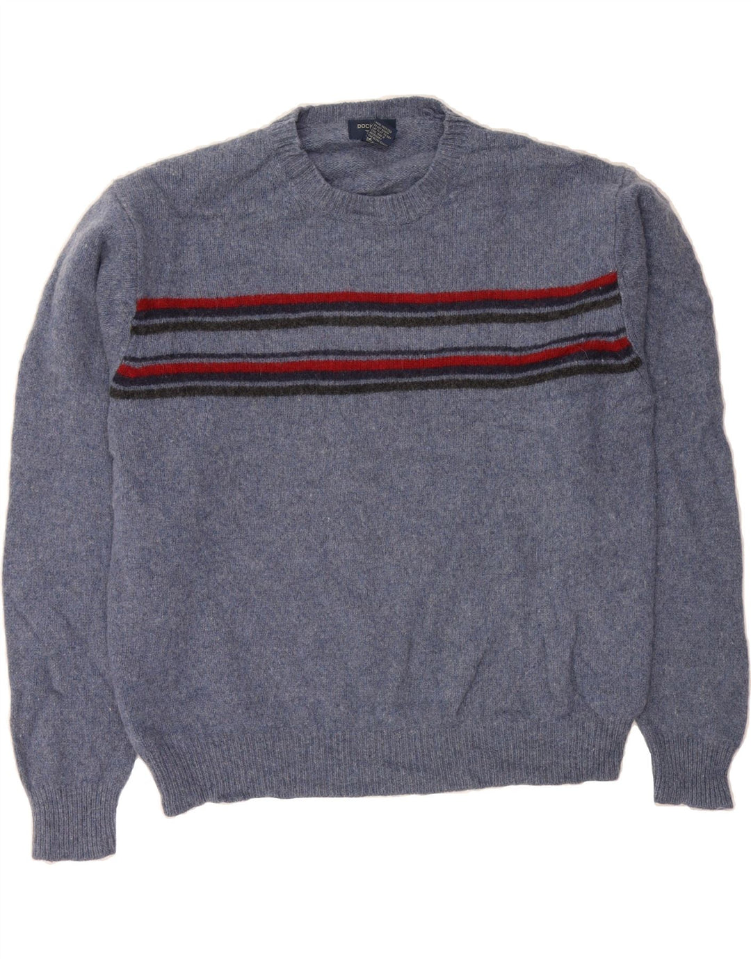 DOCKERS Mens Crew Neck Jumper Sweater 2XL Navy Blue Striped Virgin Wool Vintage Dockers and Second-Hand Dockers from Messina Hembry 