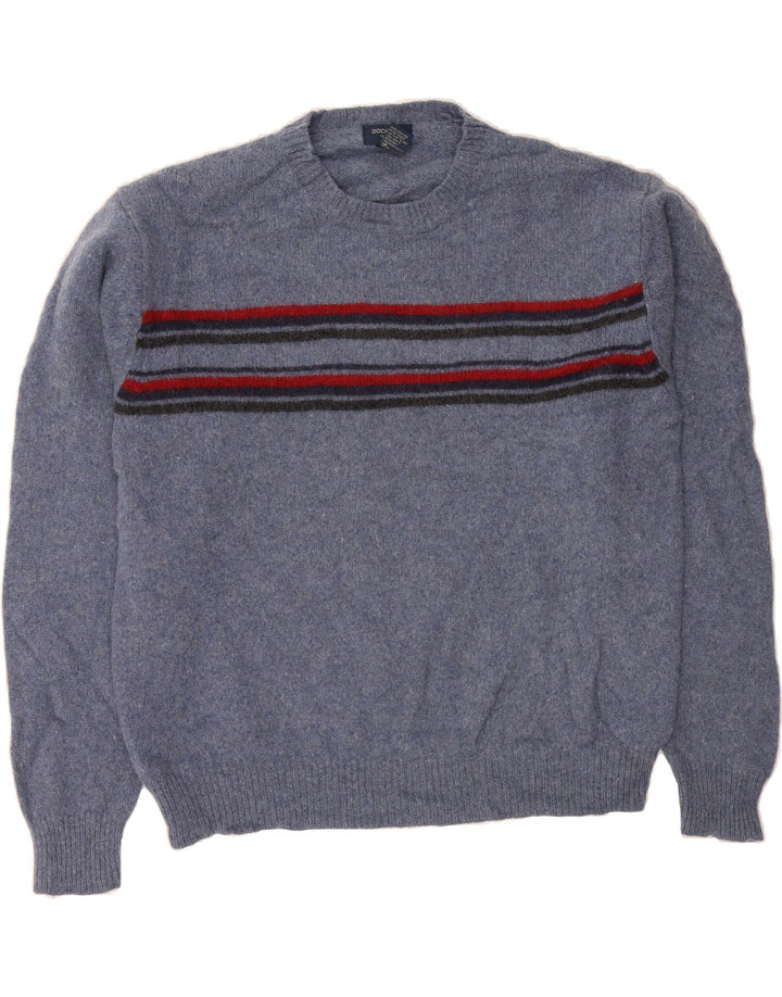 DOCKERS Mens Crew Neck Jumper Sweater 2XL Navy Blue Striped Virgin Wool Vintage Dockers and Second-Hand Dockers from Messina Hembry 