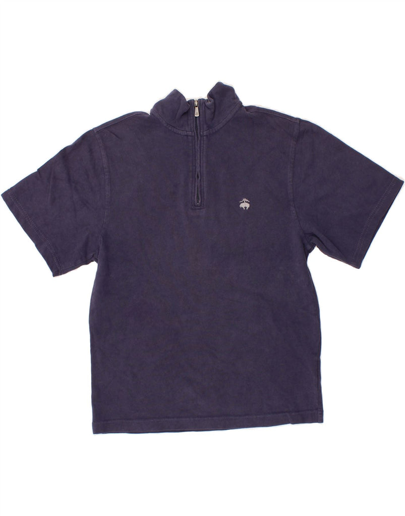 BROOKS BROTHERS Mens Zip Neck T-Shirt Top Small Navy Blue Cotton Vintage Brooks Brothers and Second-Hand Brooks Brothers from Messina Hembry 