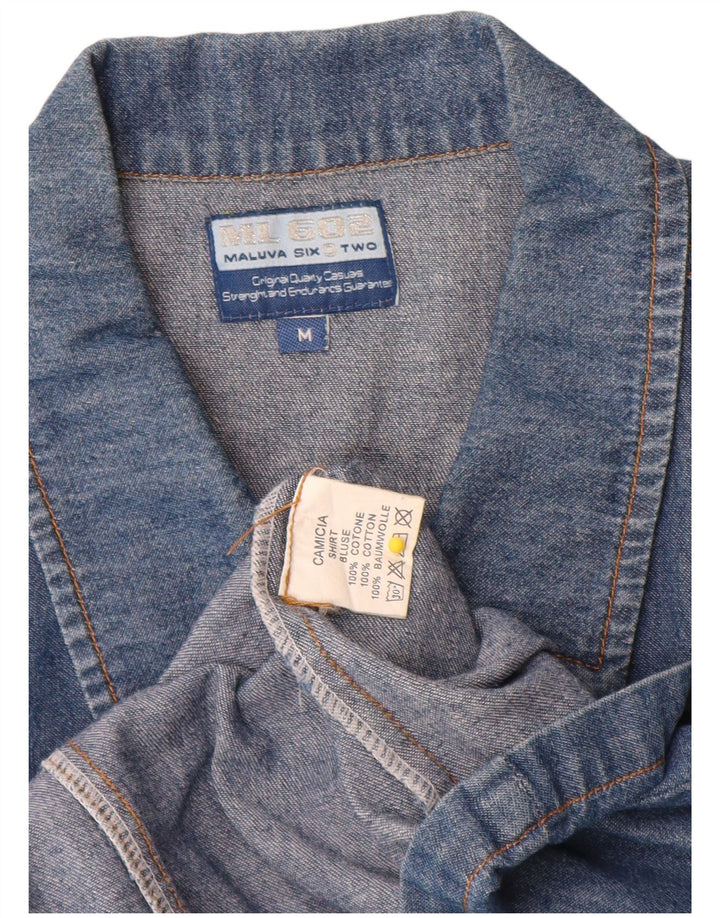 Vintage Dame ærmeløs denim skjorte UK 14 Medium Blue Cotton