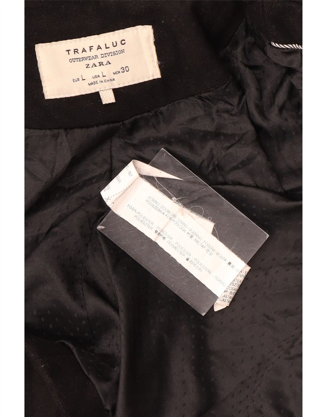 Zara Dame Trafaluc Dobbeltradet Frakke UK 14 Stor Sort Polyester