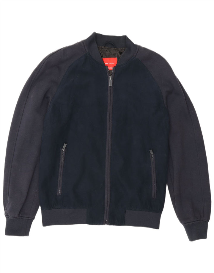 Zara Herre Bomber Jacket UK 40 Large Navy Blue