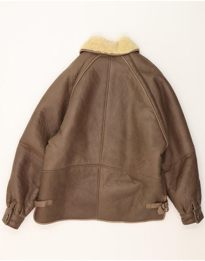 Vintage Herre Shearling jakke IT 50 Stort gråt læder