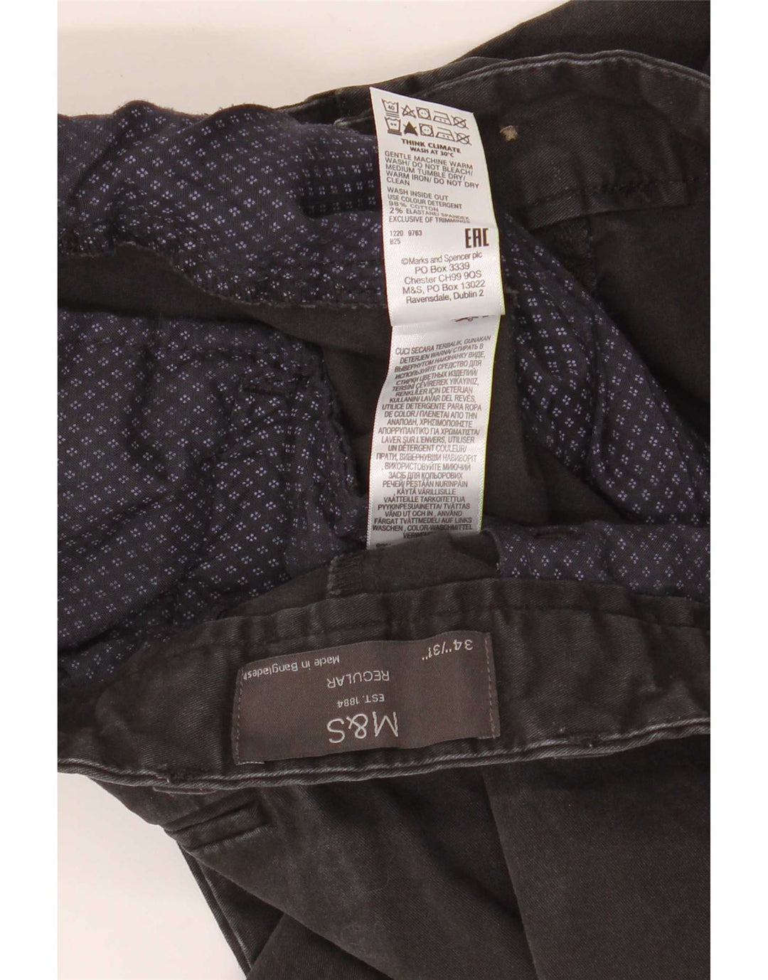 Marks & Spencer Herre Lige Regular Chino Bukser W34 L29 Sort Bomuld