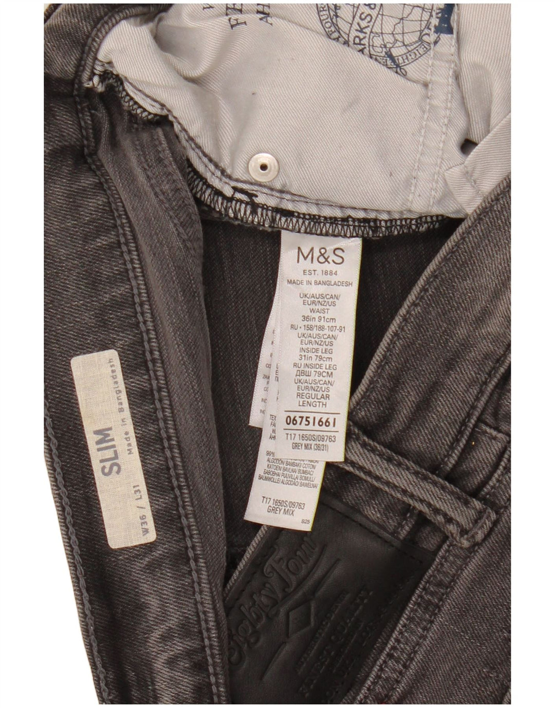 Marks & Spencer Herre Slim Jeans W36 L31 Grå Bomuld