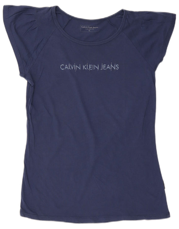 Calvin Klein Jeans Dame Grafisk T-Shirt Top UK 18 XL Marineblå Bomuld
