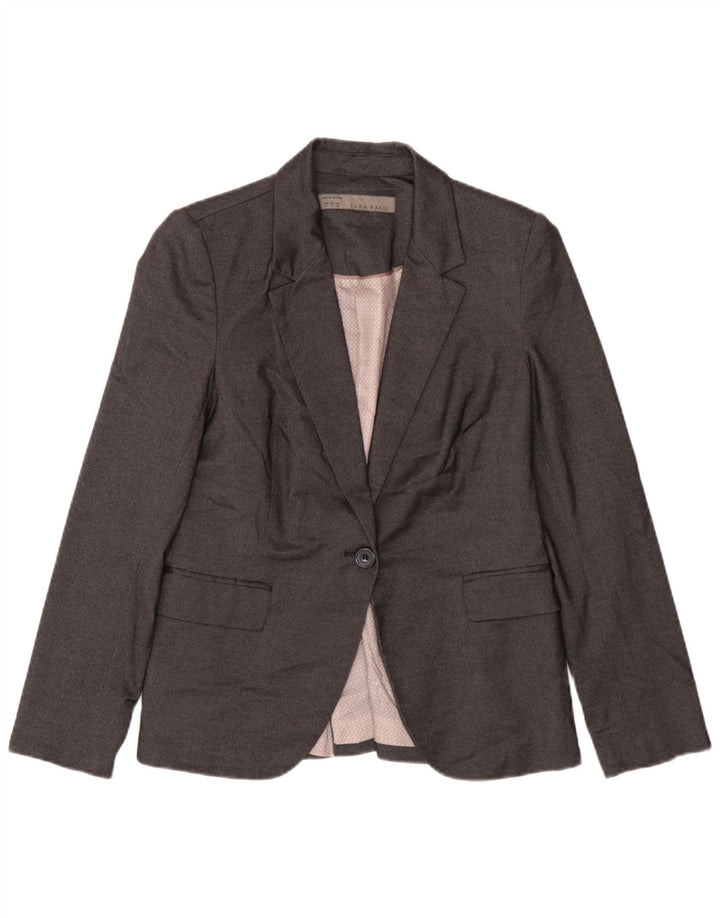 Zara Dame 1 Knap Blazer Jacket UK 14 Stor Grå Polyester