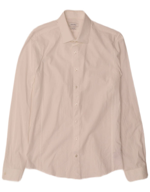 Calvin Klein Herre Extra Slim Fit Skjorte Størrelse 39 15 1/2 Medium Hvid Bomuld