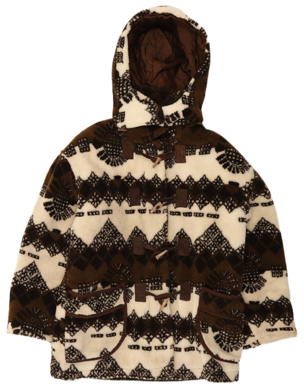 Henri Rossi Dame imiteret Pels Hætte Duffle Jacket UK 18 XL Brown Fair Isle