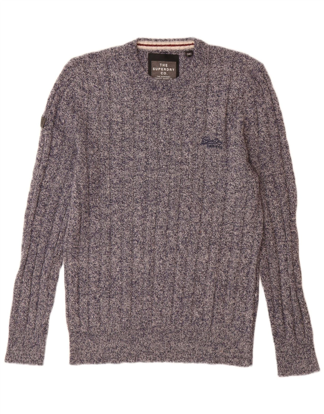 Superdry sweater med rund hals til mænd, stor marineblå flækket lammeuld