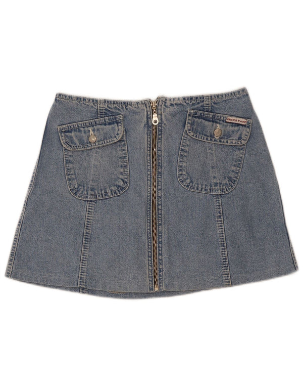 Vintage dame mini denim nederdel W27 lille blå bomuld