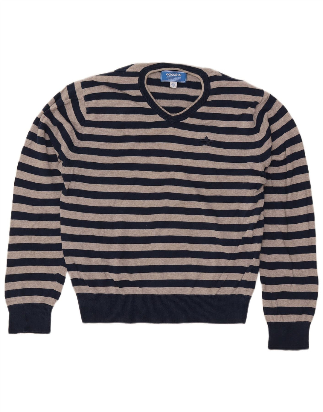 ADIDAS Herre V-hals sweater lille marineblå stribet bomuld