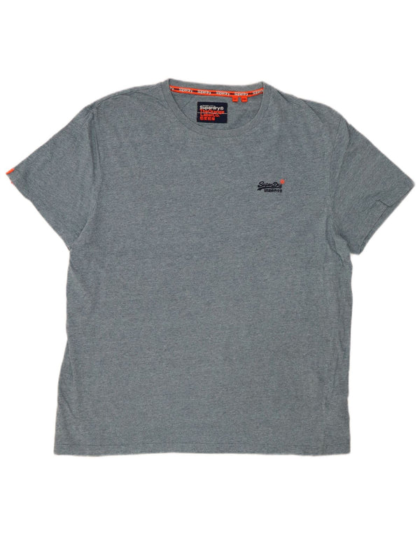 SUPERDRY Herre T-Shirt Top 2XL Blå Flecked Bomuld