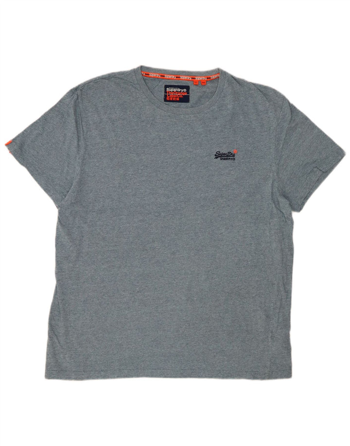 SUPERDRY Herre T-Shirt Top 2XL Blå Flecked Bomuld