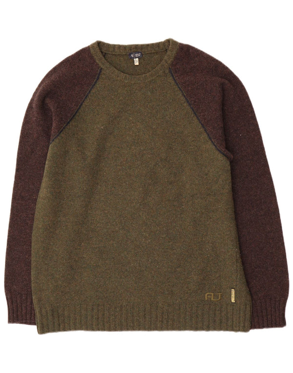 Armani Jeans Herre Crew Neck Jumper Sweater 2XL Khaki Colourblock