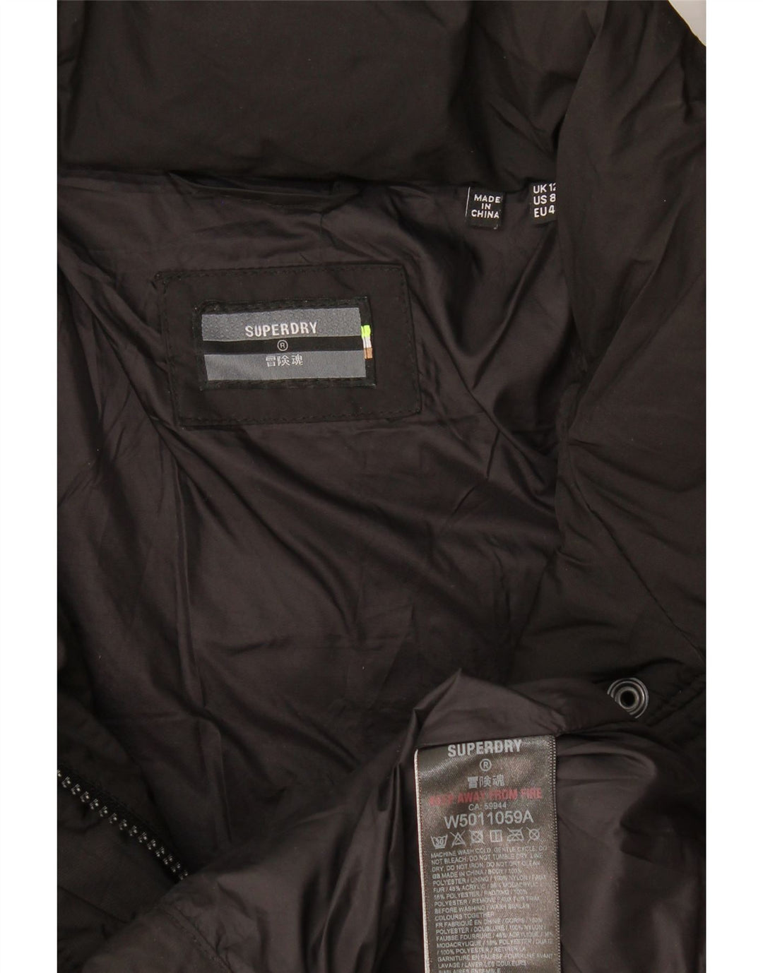 Superdry polstret jakke til kvinder UK 12 Medium Black Polyester